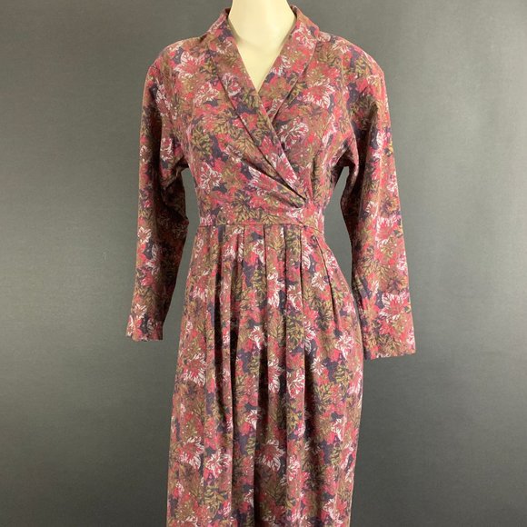 ❗️SOLD❗️80s Laura Ashley Leaf Print Long Sleeve Dress - Picture 2 of 14